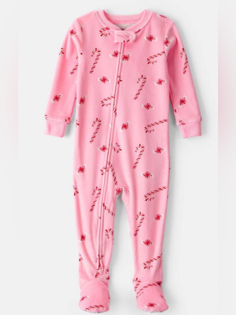 24M🍬 Carter’s Pink DreamPlush Peppermint Candy Cane Snug Fit Gripper Footies